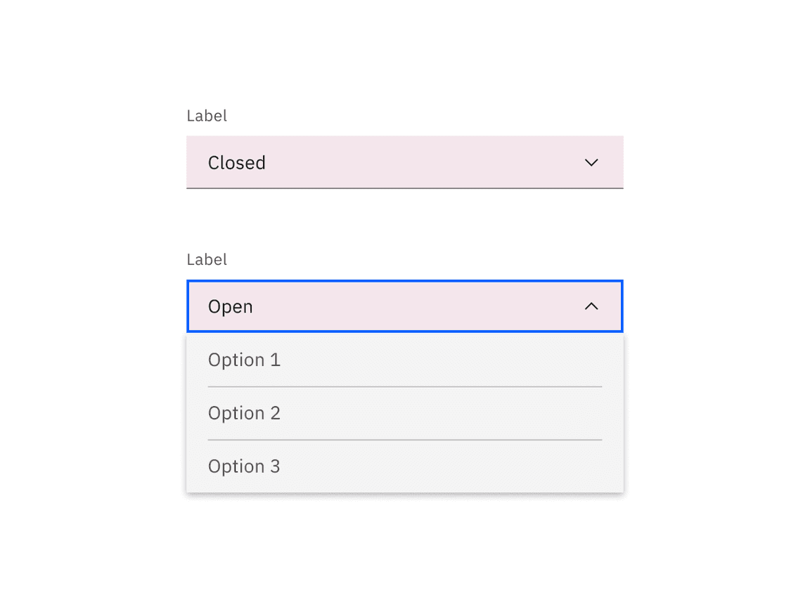 Default dropdown closed and open state click targets.