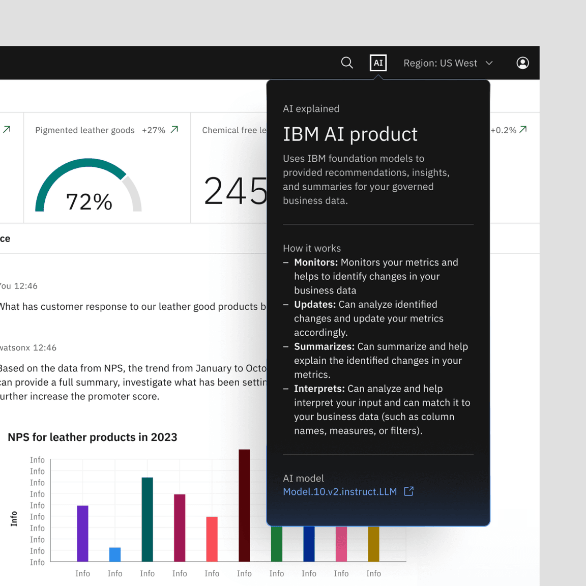 An example of an AI explainability popover